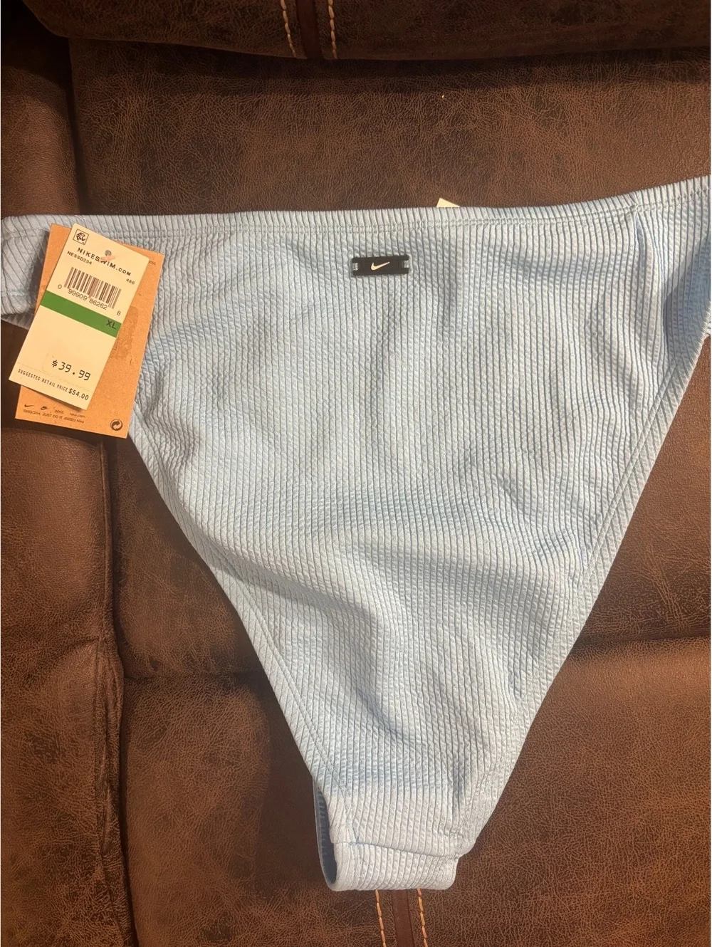 Nike Swim Ribbed Bikini Bottom XL Blue Textured High Leg NWT Move to Zero